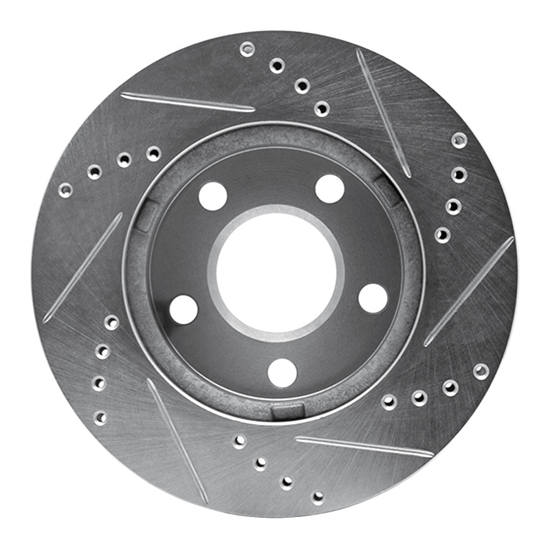 Chevrolet Malibu Brake Rotor (1) - Front Left - R1 Concepts - Drilled & Slotted - Silver - `97-`05
